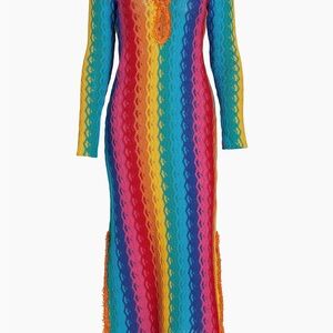 Alexis Multicolor Colorblock Crochet Knitted Solei Midi Dress SZ M